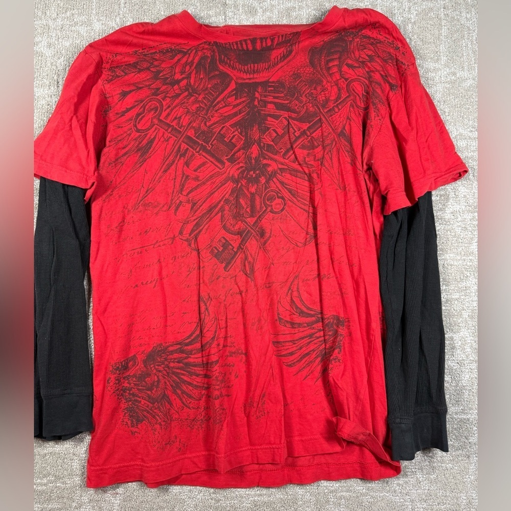Destruction Skull Cross Wing Double Layer Grunge Goth Y2K Punk T Shirt Read Belo